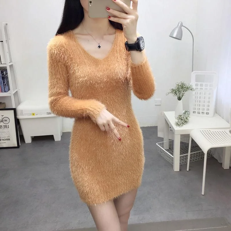 Autumn and Winter Mid-length Sweater Fashion Loose Bottoming Shirt Knitted Slim Dress