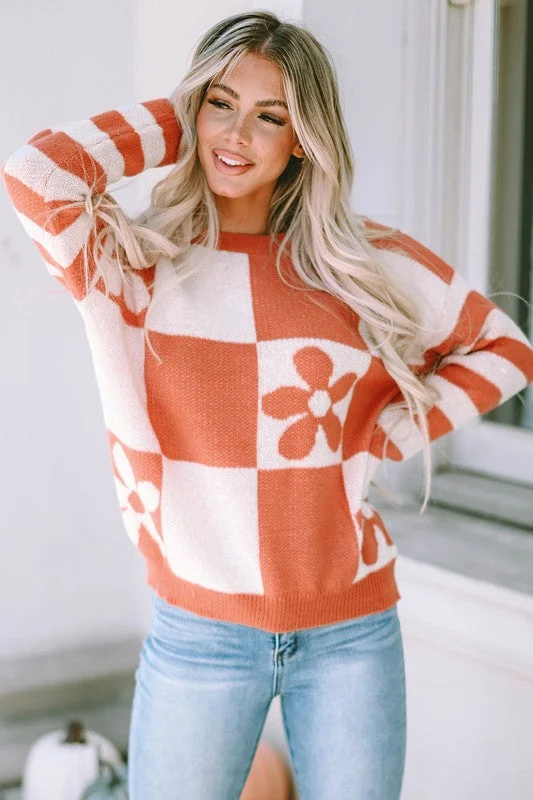 Kya Checkered Floral Sweater