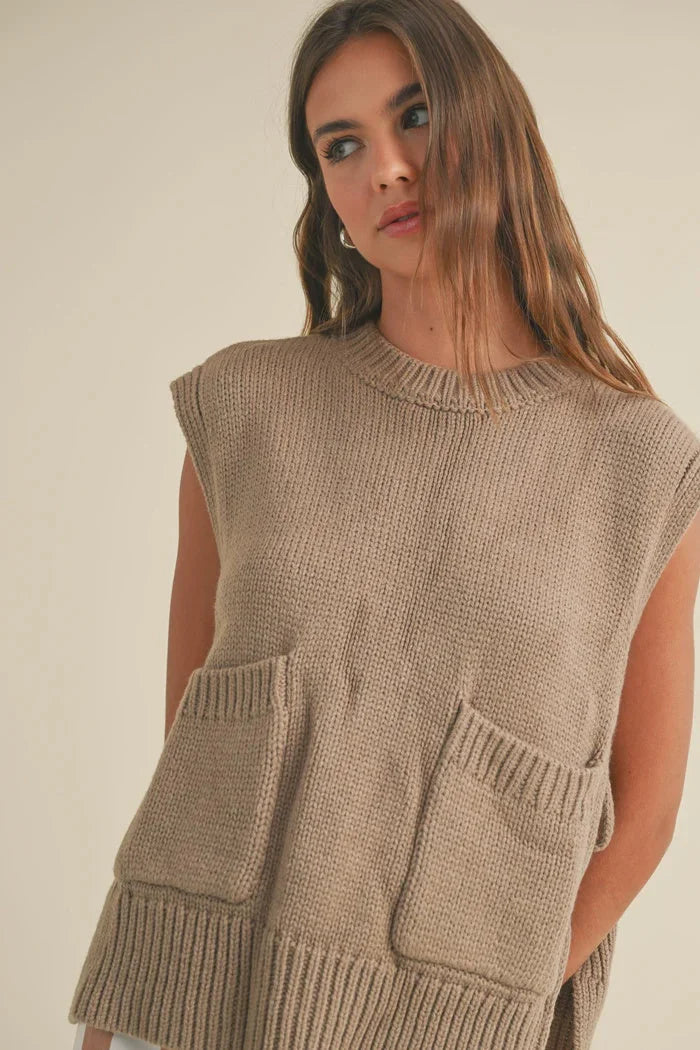 SLEEVELESS TIE ON THE SIDE SWEATER TOP