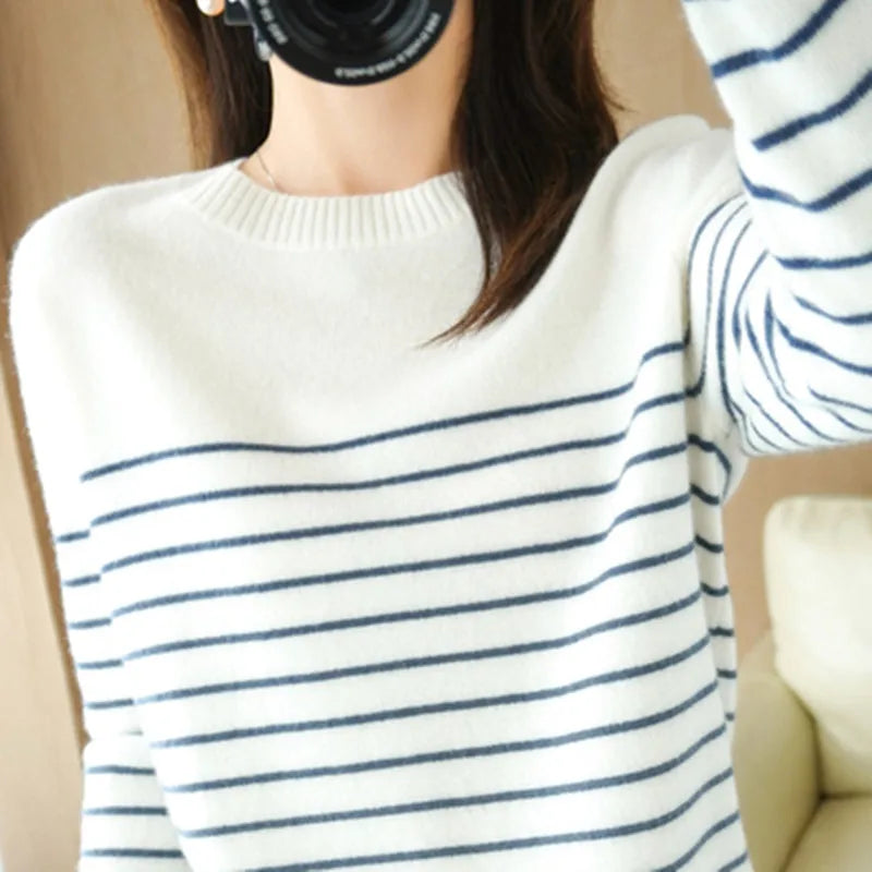 Striped Sweater Loose Fit Women Knit Top