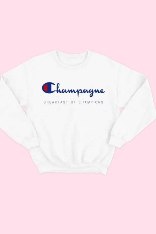 Champagne For Breakfast Crew Sweatshirt In White