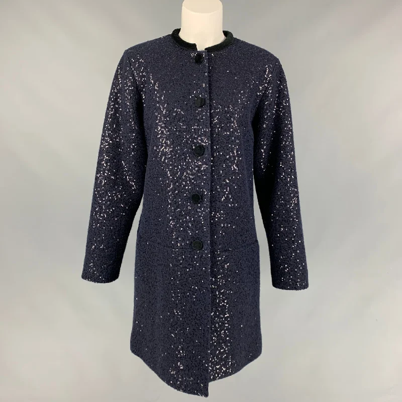 AGNÈS B. Size M Navy Sequined Collarless Coat