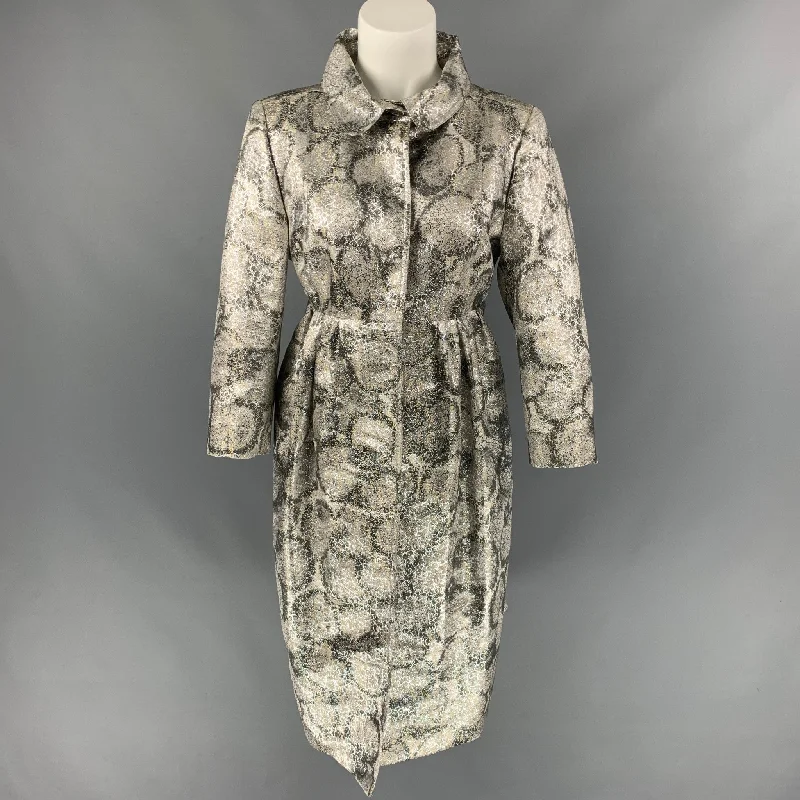 Early BURBERRY PRORSUM Size 6 Silver Metallic Jacquard Silk Blend Coat