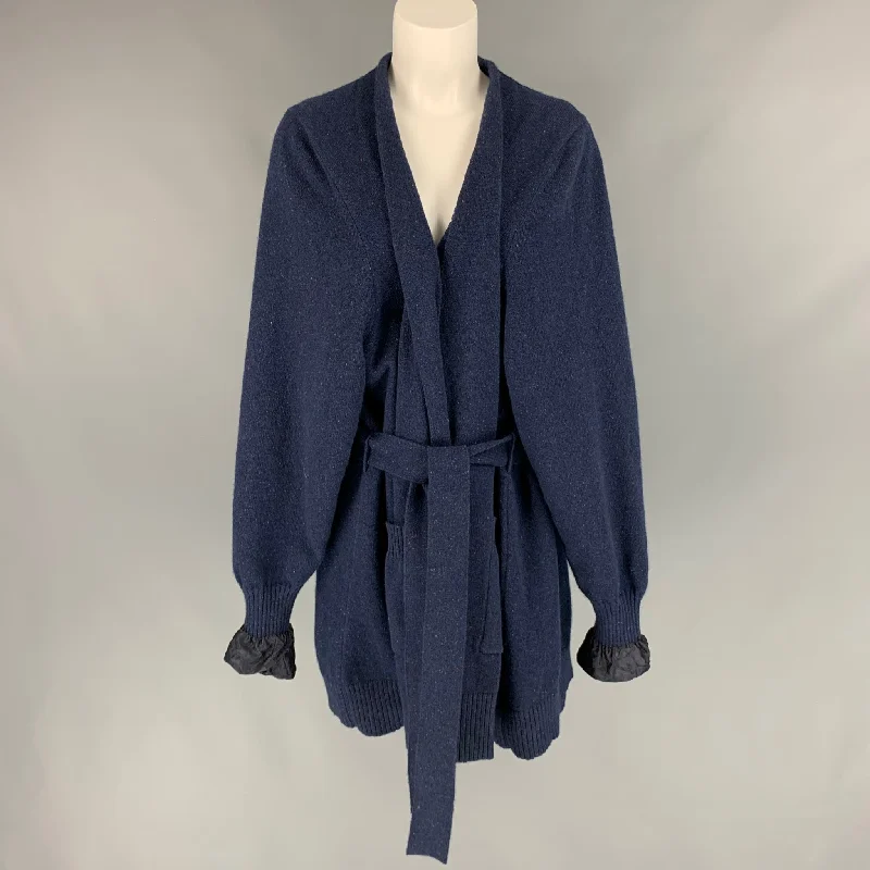 MAISON MARGIELA Size XS Navy Knitted Wool Belted Oversized Coat