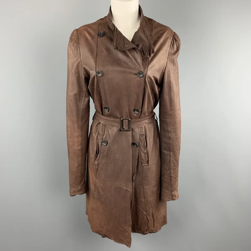 SISII Size M Brown Distressed LeatherDouble Breasted Puff Sleeve Coat